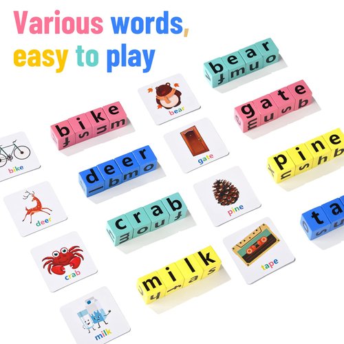 DragonflyDreams Wooden Blocks Spelling Game, Wooden Alphabet Puzzles Blocks, Matching Letter Game Kids Toys Alphabet Spelling Game Toys Montessori Learning Toy Early, Learning Toys for Kids Ages