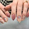 Short Press on Nails Almond Brown Flower Nails Press Ons Extra Short Fake Nails with Blue Flower Designs Short Ombre False Nails Summer Oval Glossy Stick on Nails for Women Acrylic Glue on Nails Kit