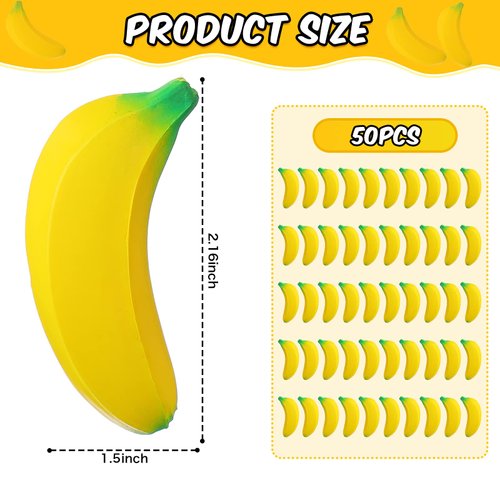 50 Pieces Banana Stress Toy Banana Toy PU Tiny Stretchy Banana Fidget Toy Banana Sensory Toy for Anxiety Relief Party Favors Adults Supply