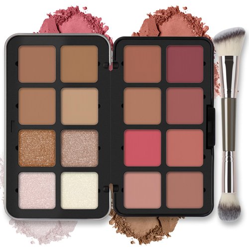 HOSAILY 16 Colors Blush Contour Highlighter Makeup Palette, Matte Mineral Face Blush Powder for Cheek, Shimmer Illuminator Blusher Bronzer Professional All in one Palette Makeup with Brush (02)