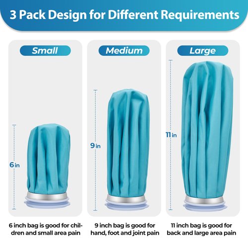 Ice Pack for Injuries Reusable: Ohuhu 3 Packs Ice Cold Packs Ice Bag Hot Water Hot & Cold Therapy Pain Relief for Knee Leg Injury No-Leak Breathable Waterproof Ice Bags 3 Sizes 6"/9"/11", Light Blue