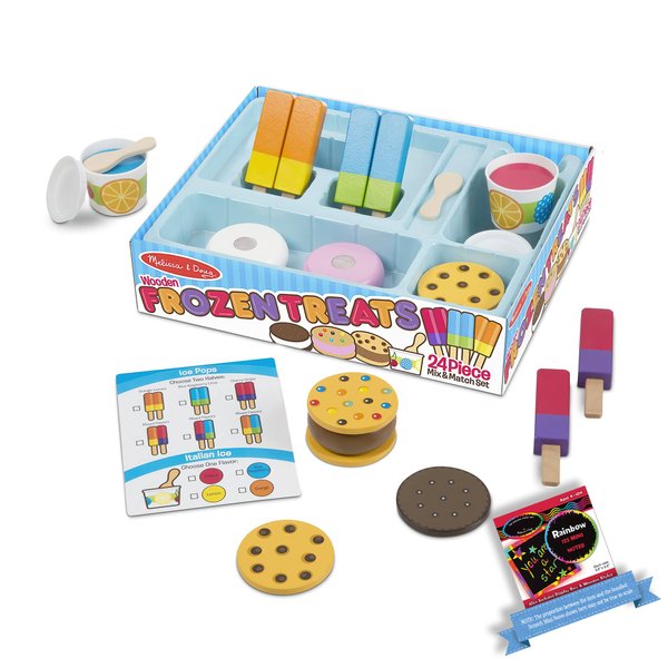 Melissa & Doug F r o z e n Treats: Wooden Play Food Set Bundle with 1 Theme Compatible M&D Scratch Fun Mini-Pad (09869)