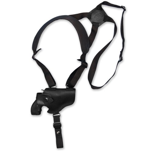 Barsony Black Leather Cross Harness Shoulder Holster for Ruger LCR 38, 357 Right