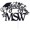 Congratulations MSW Cake Topper, Congrats Grad/Master of Social Work Cake Decor, Class of 2024 College Graduation Party Decorations Supplies, Black Glitter