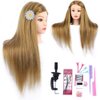 MEDO 26 Inch Makeup Mannequin Head Long Straight Hair Dresser & Practice Long Training Head Brown Synthetic Hair with 50% Real Hair Braiding Manikin Head Doll Cosmetology Head And Clamp(Makeup on, 27)