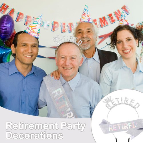 KICOSY Silver Retired Headband Retirement Party Decorations Retired Tiara and Sash Retirement Crown Retirement Gift Happy Retired Decorations