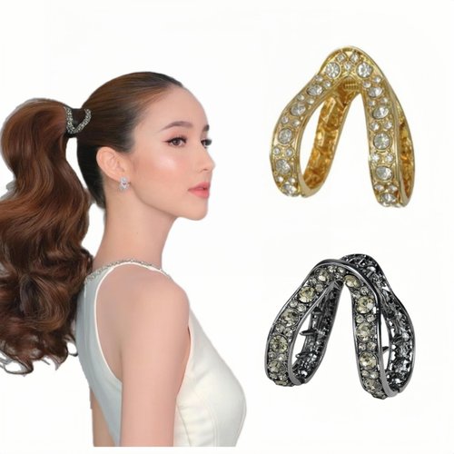 2pcs Small Claw Clips Stay-Put High Ponytail Rhinestone Metal Holders Anti-Sag Hair Clips for Bou...