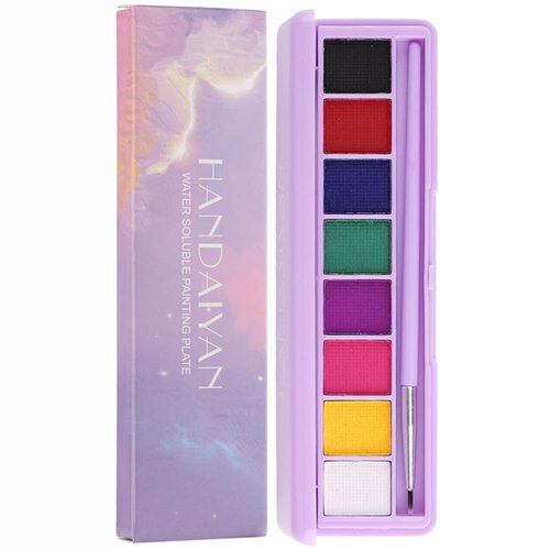 Alisesun 8 Colors Neon Face Paint Liner Makeup Water Activated Eyeliner Palette UV Glow Longlasting Fluorescent Face & Body Paint with Brush for Halloween Christmas（02#）