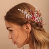 Jumwrit Bridal Hair Comb Red Rhinestone Crystal Wedding Hairpiece for Bride Bridesmaid Dainty Bridal Hair Accessories for Women Girls