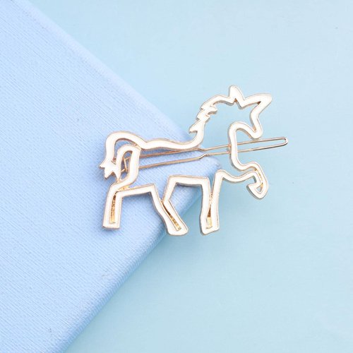 YienDoo Unicorns Hair Clips Barrette Gold Cute Pony Hairpins White Border Barrette Fashion Hollow Headpieces Geometric Metal Head Clip Bobby Pin Ponytail Holder Hair Accessories for Women Girls