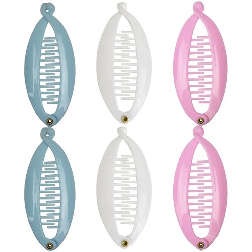 Set of 6 Mini Banana Clips - White Pink Blue