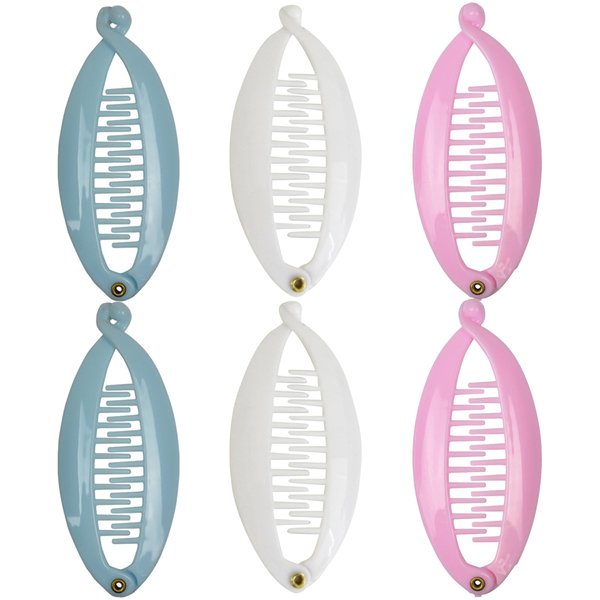 Set of 6 Mini Banana Clips - White Pink Blue