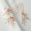 SWEETV Hair Pins, 3Pcs Bridal Hair Accessories Pearl Bride Wedding Hair Pins Leaf Bridal Head Piece Rhinestones Gold Hair Jewelry for Women and Girls