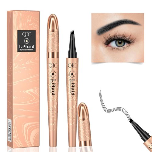3D Waterproof Long-Lasting Eyebrow Pen, Natural Makeup Fine Stroke Eyebrow Pencil, Microblading 4 Fork Tip Tattoo Contouring Pencil for Natural-Looking Brows Makeup (04#Black)