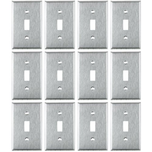 Sunlite 1-Gang Toggle Switch Plate, Steel, Standard 4.5 in X 2.8 in Size, Matching Screws Included, UL Listed 12 Pack