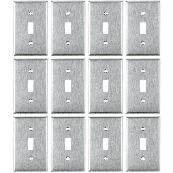 Sunlite 1-Gang Toggle Switch Plate, Steel, Standard 4.5 in X 2.8 in Size, Matching Screws Included, UL Listed 12 Pack