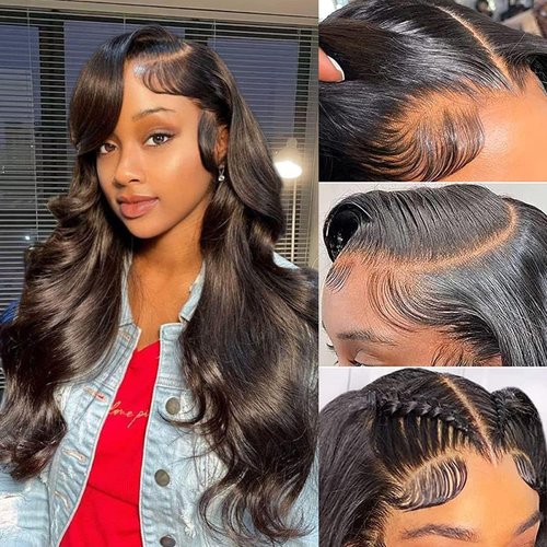 ANOMYTH Body Wave Lace Front Wigs Human Hair Pre Plucked 13x4 HD Lace Front Wigs 180% Density with Baby Hair Natural Hairline Glueless Lace Frontal Wigs Brazilian Virgin Natural Color