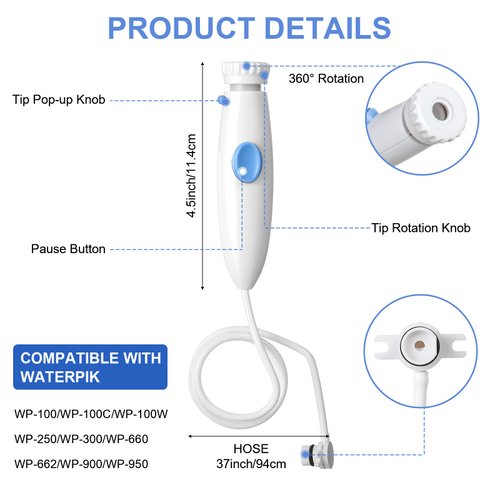 Oral Hygiene Accessories Standard Water Hose Plastic Handle with Water Flosser Replacement Jet Tip, Compatible with Waterpik Oral Irrigator WP-100 WP-300 WP-660 WP-900 (4 Pieces)
