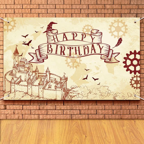 Wizard Birthday Party Supplies Wizard Backdrop Banners, 6 x 3.6 ft Happy Birthday Party Supplies Witch Birthday Party Backdrop for Halloween Boys Girls Birthday Decoration, Indoors and Outdoors