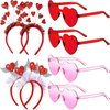 MTLEE 8 Pcs Valentines Day Red Heart Head Bopper Headband and Heart Shaped Sunglasses Transparent Candy Color Rimless Eyewear