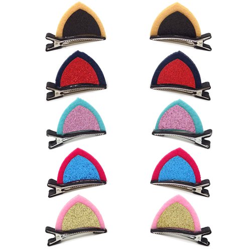 Honbay 10PCS (5Pairs) Sparkle Shiny Sequin Felt Cat Ear Hair Clips Barrettes Cute Animal Hair Clips Alligator Hair Clips