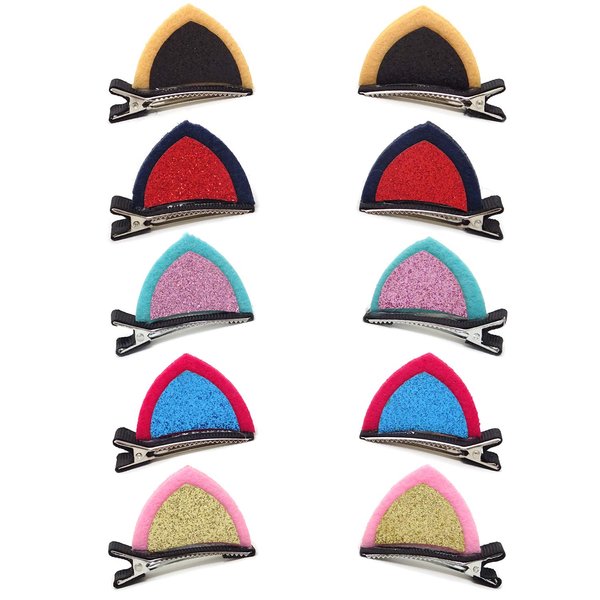 Honbay 10PCS (5Pairs) Sparkle Shiny Sequin Felt Cat Ear Hair Clips Barrettes Cute Animal Hair Clips Alligator Hair Clips