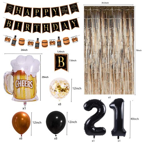 21st Birthday Party Decorations for Adult Boys or Girls Whisky Birthday Party Supplies Classic Vintage Themed Whisky Birthday Party Banner for Men or Women Bar Party Supplies