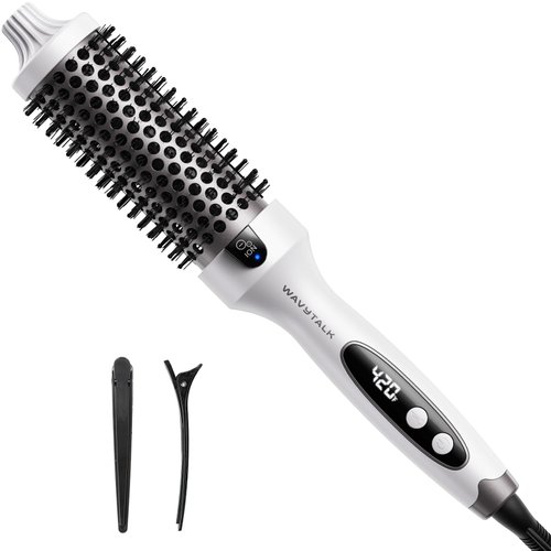 Wavytalk Thermal Brush, 1.5 inch Heated Round Brush for Blowout Look, Negative Ion Technology, Ceramic Tourmaline, 5 Temperature Settings, Dual Voltage, White
