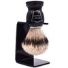 Parker’s 100% Silvertip Badger Bristle Shave Brush – Brush Stand Included (Black Handle)
