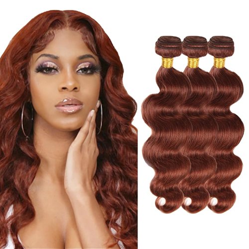 30 32 34 inch Color #33 Human Hair Bundles Reddish Brown Human Hair Bundles Copper Red Body Wave Human Hair Bundles Red Body Wave Bundles Human Hair Extensions