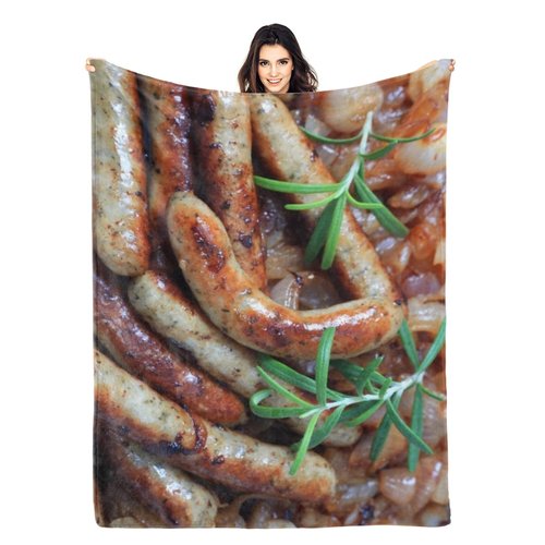 Pan-Fried Sausage Rosemary 3D Funny Realistic Food Ultra-Soft Throw Blanket 50"x40" Travel All Season Bed Sofa Dorm Decor Bedding Bedroom