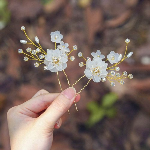 Evild Wedding Hair Pins Gold Flower Bride Headpieces Pearls Hair Clips Wedding Hair Accessories f...