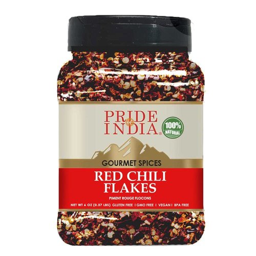 Pride of India – Red Chili Flakes – Gourmet Spice/Culinary Must Have – Pleasant Heat/Distinct Flavor & Aroma – Sprinkle onto Pizza/Pasta/Flatbread – Easy to Store – 6 oz. Medium Dual Sifter Jar