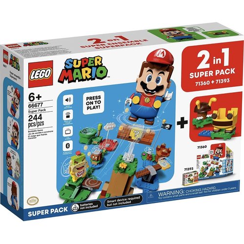 Lego 66677 Super Mario 2 in 1 Super Pack Building Kit (Contains 71360 Adventures with Mario and 71393 Bee Mario) Collectible Toy for Creative Kids 6+