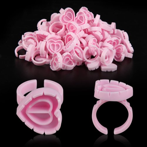 ZXMFDZ 100PCS Glue Rings Lash Rings for Glue Glue Rings for Eyelash Extensions Eyelash Glue Holder Lash Glue Rings Smart Glue Cups Pink