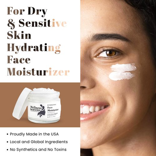 Wellness Heavens Face Moisturizer with Hyaluronic Acid & Vitamin E, Neck & Face Moisturizer for Dry Skin, Day & Night Wrinkle Repair Anti Aging Face Cream for Women with Vitamin C & B5, 57g/2 Oz.