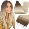 Full Shine Tape in Hair Extensions Human Hair 18 Inch Balayage Tape in Extensions Color 3 and 8 Brown Fading to 613 Bleach Blonde Double Sided Tape Hair 20 Pcs 50 Grams Adhesive Hair Extensions
