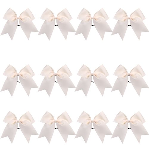 8 Inch Cheerleader Bows Ponytail Holder Cheerleading Bows Hair Tie(Cream color)
