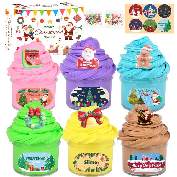 Christmas Slime Kit 6 Pack, Scented Slime Toy, Soft & Stretchy, Non-Sticky, Birthday Gifts for Kids, Christmas Party Favors for Girls Boys, Slime Kit for Girls Ages 8-12, Christmas Slime Toy for Kids