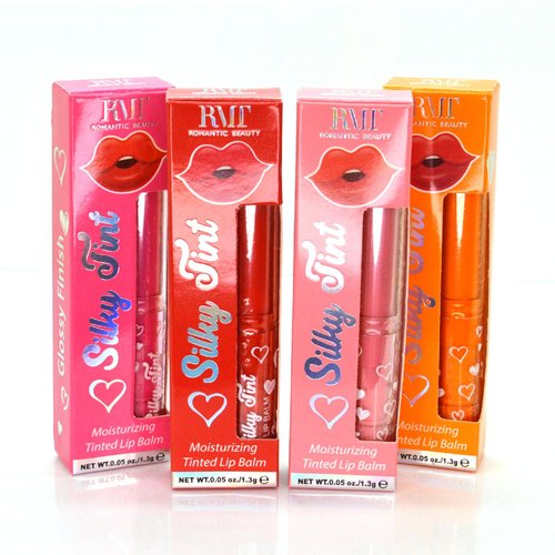 Romantic Beauty 4 Set of Silky Tint Glossy Finish Tinted Lip Balm Lipstick & Zipper Bag