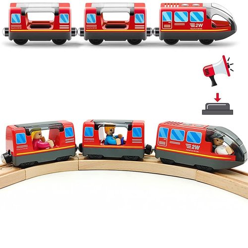 HYPERLIVING Battery Operated Wooden Train Track Set Toy High Speed for Toddlers 3 4 5 Years Old Boys Kids Magnetic Couplings City Vehicle with Figures