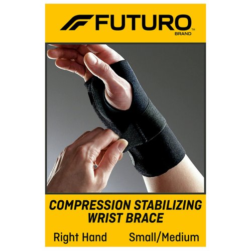 FUTURO Compression Stabilizing Wrist Brace, Right Hand, Small/Medium Size, Provides Support to Injured Wrists, Easy-to-Use Design, Three Straps Provide a Customizable Fit (48400ENR)