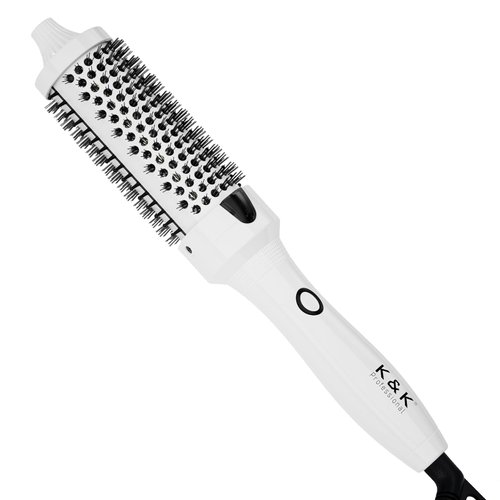 K&K Thermal Brush, White 1.5 Inch Heated Round Brush, Professional Heated Curling Ceramic Tourmaline Ionic Curling Iron, Hot Styling Volumizing Brush, Dual Voltage