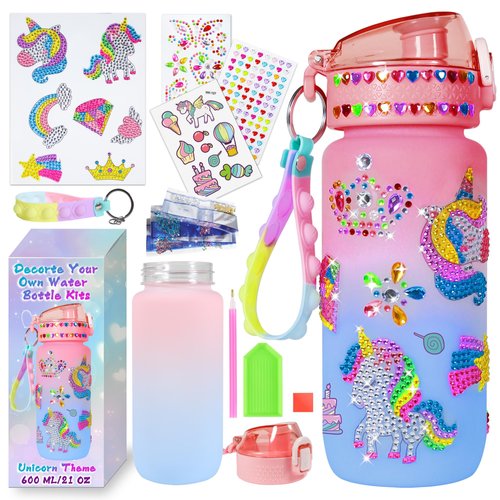 Decorate Your Own Water Bottle Kits for Girls Age 4-6-8-10-12, Unicorn Gem Diamond Painting Crafts, Arts and Crafts for Kids Ages 8-12, Birthday Gifts for Girls