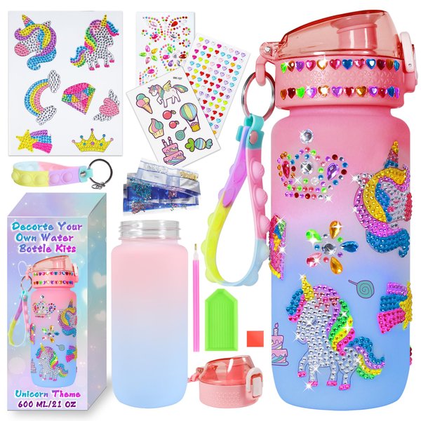 Decorate Your Own Water Bottle Kits for Girls Age 4-6-8-10-12, Unicorn Gem Diamond Painting Crafts, Arts and Crafts for Kids Ages 8-12, Birthday Gifts for Girls