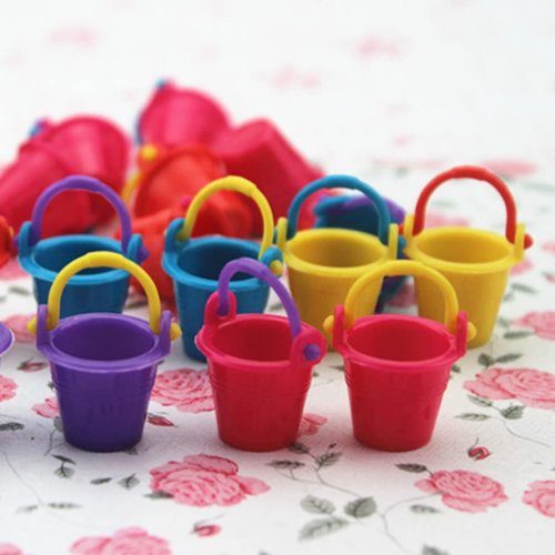 Toyvian Sand Toys 10pcs Plastic Buckets 2.5cm/1inches Mini Plastic Beach Pail Beach Toy Sandbox Buckets Toys for Doll Water Buckets Handmade Small Buckets Model Beach Toys