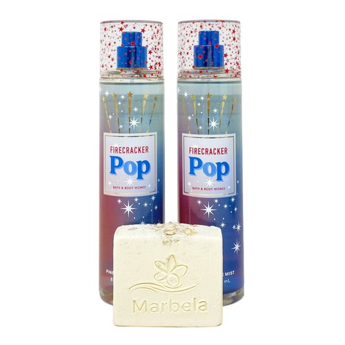 Bath & Body Works Firecracker Pop 2 Pack Fine Fragrance Mist Bundle with a Natural Oats Bar Soap - Full Size