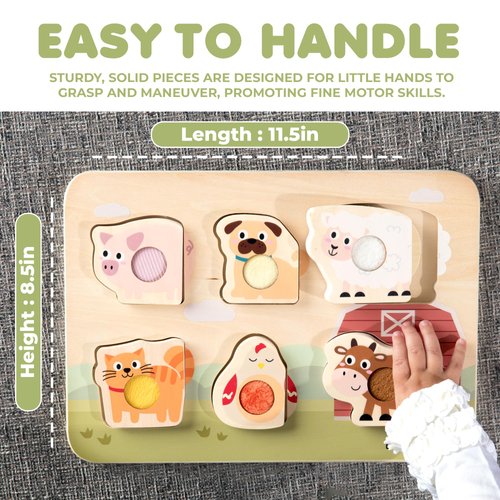 LEFT2RIGHT Wooden Puzzle for Toddlers 1-3 | montessori puzzle for 2 year old boy | Best Educational Puzzle Wooden for Motor Skills & Sensory Learning | Wooden Peg Puzzles for Toddlers 1-3 Farm Edition