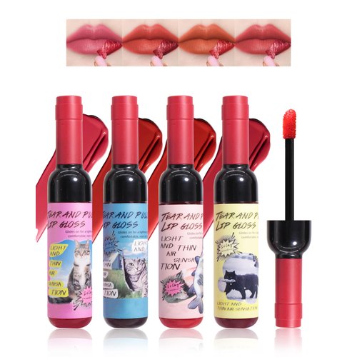 Peel Off Lip Liner Stain Set-4Pcs Matte Lip Tint Tattoo Peel Off Stain,Long Lasting Waterproof Peeling Lipstain Lip Gloss,High Pigmented Lightweight Non-Stick Non Fade Liquid Lipstick Makeup for Women