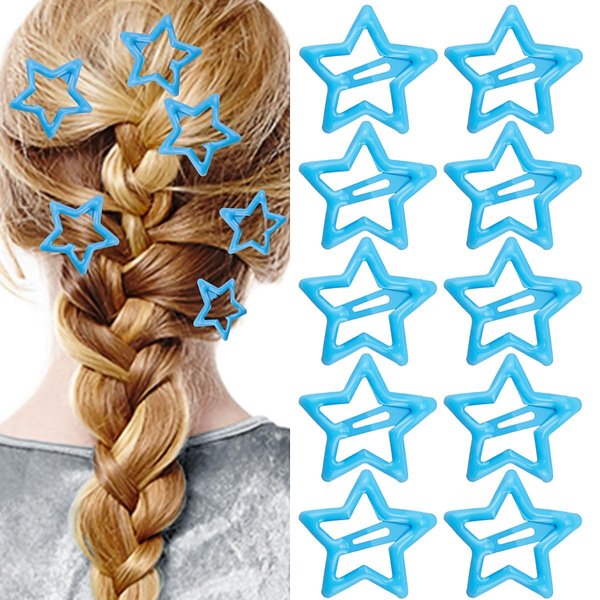 10PCS Star Snap Hair Clips Y2K Star Hair Clips Blue Metal Hair Barrettes for Girls Women Cute Y2K 2000s Star Hairpins Headpieces Decoration Non-Slip Star Hair Accessories Hairclip for Thin Thick Hair